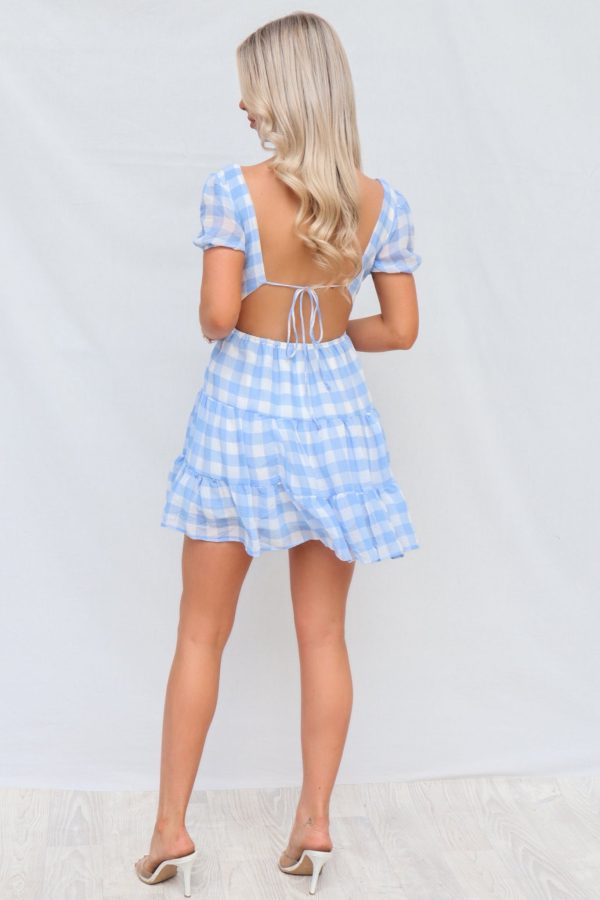 Alice Mini Dress - Blue Gingham For Discount