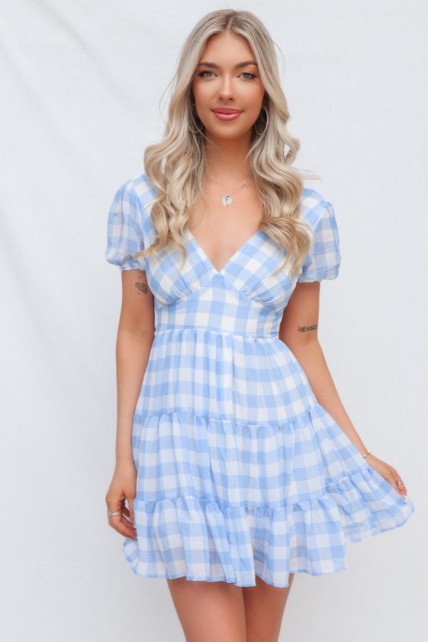 Alice Mini Dress - Blue Gingham For Discount