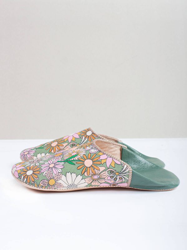 Margot Floral Babouche Slippers, Olive Online Hot Sale