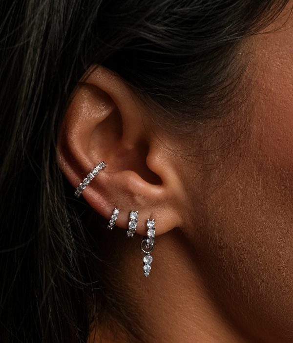 Skye Crystal Studded Hoops - Silver For Sale