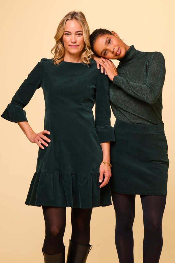 Victoria Mini Stretch Corduroy Dress | Bottle Green on Sale