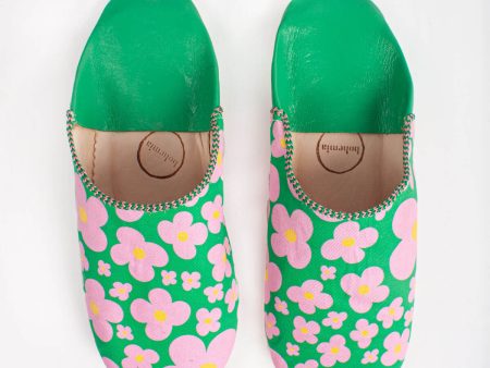 Margot Floral Babouche Slippers, Green Sale