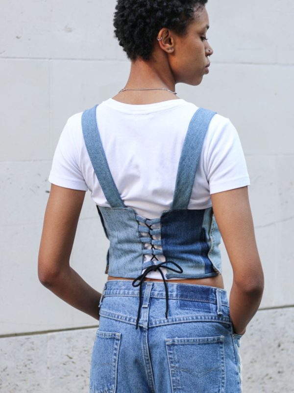 Upcycled Denim Deconstructed Corset For Cheap