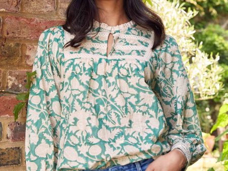 Margot Block Print Blouse | Tea Rose Green Taupe Sale