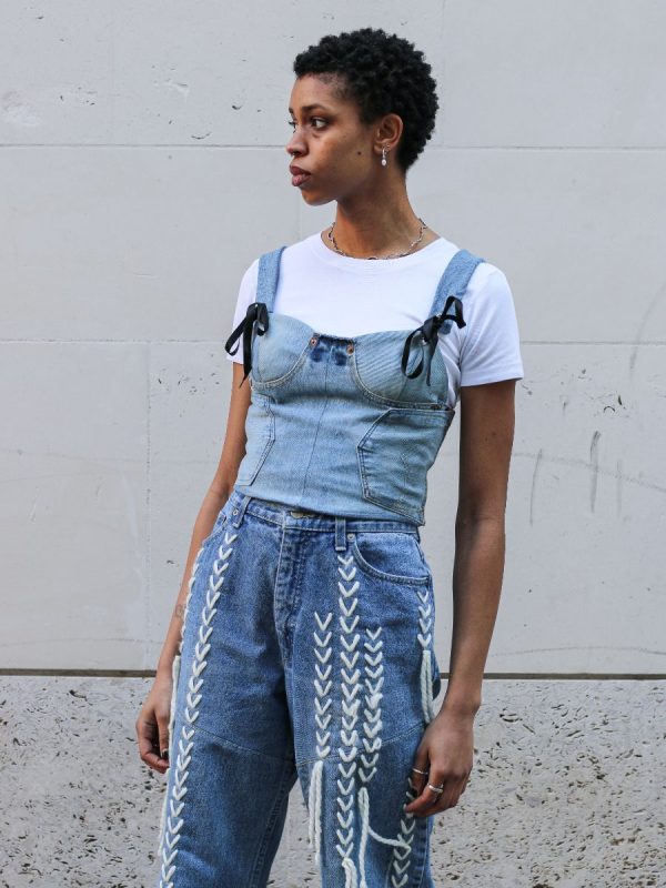 Upcycled Denim Deconstructed Corset For Cheap