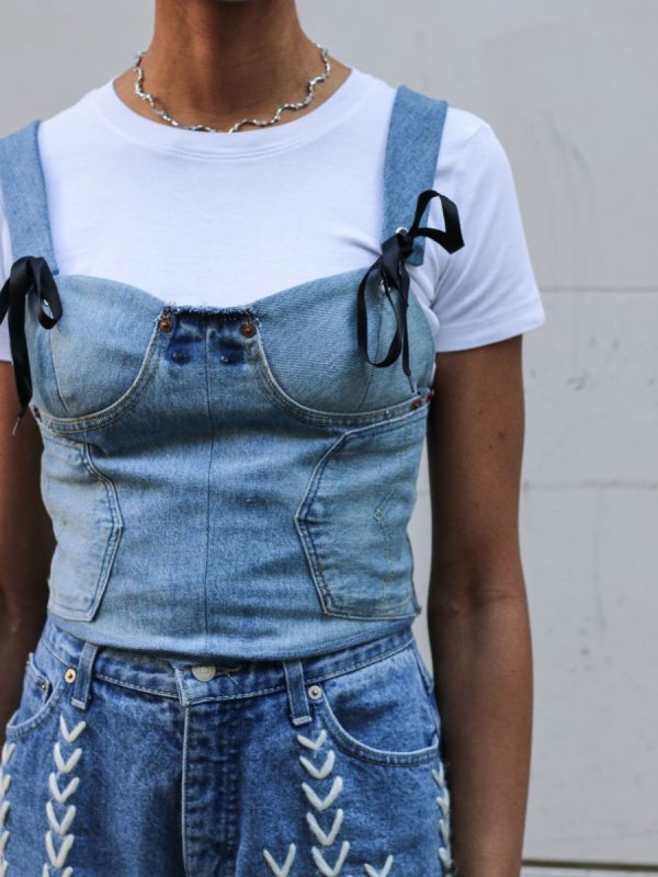 Upcycled Denim Deconstructed Corset For Cheap