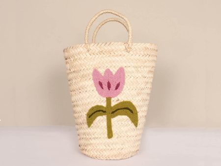 Hand Embroidered Bucket Basket, Tulip Online now