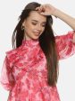 IS.U Floral Pink High Neck Peplum Top Discount