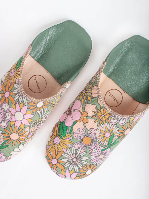 Margot Floral Babouche Slippers, Olive Online Hot Sale