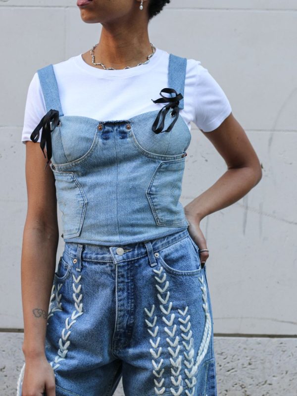 Upcycled Denim Deconstructed Corset For Cheap