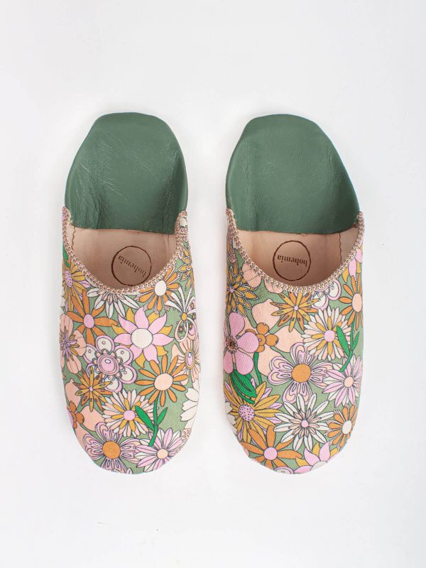 Margot Floral Babouche Slippers, Olive Online Hot Sale