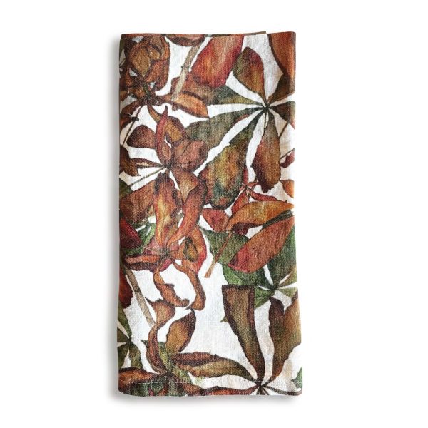 Autumn Leaves Horse Chestnut Linen Napkin Hot on Sale