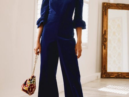 Victoria 3 4 Sleeve Stretch Corduroy Jumpsuit | Atlantic Blue on Sale