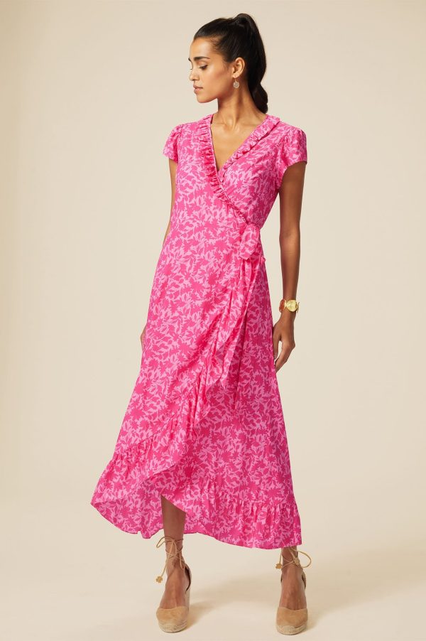 Demi EcoVero™ Wrap Dress | Clematis Vines Mono Pink Pink Online Hot Sale