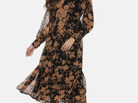 IS.U Floral Black Front Tie Knot Midaxi Dress Online now