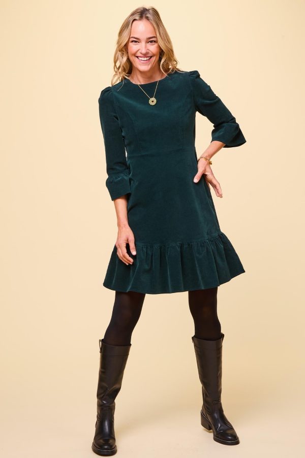 Victoria Mini Stretch Corduroy Dress | Bottle Green on Sale