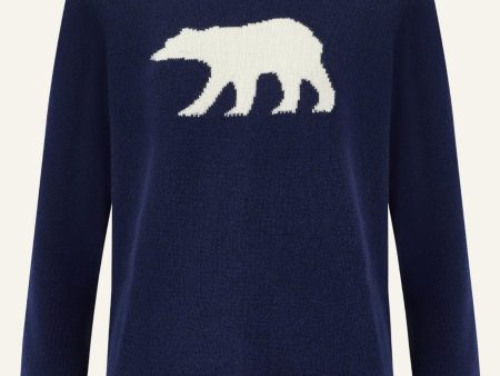 Merino Wool Polar Bear Jumper | Navy Cream For Sale