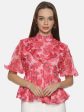 IS.U Floral Pink High Neck Peplum Top Discount