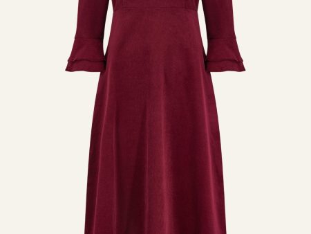 Jocelyn V-Neck 3 4 Sleeve Corduroy Dress | Wine Cheap