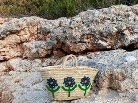 Hand Embroidered Market Basket, Daisy Sale