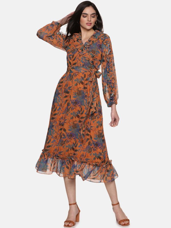 IS.U Floral Mustard Wrap Midaxi Dress Sale