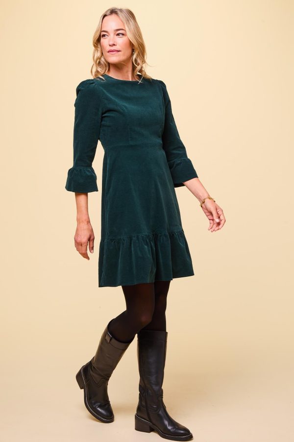 Victoria Mini Stretch Corduroy Dress | Bottle Green on Sale