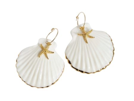 Golden Edge Clam Shell With Starfish Hoop Earrings Cheap