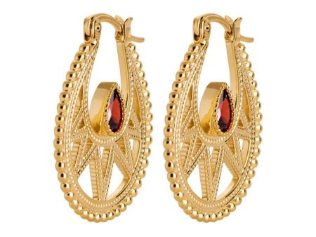 18ct Gold Plated Garnet Red January Earrings Discount