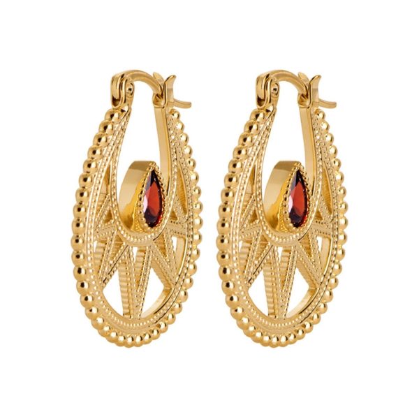 18ct Gold Plated Garnet Red January Earrings Discount