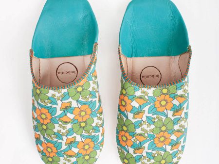 Margot Floral Babouche Slippers, Aqua Cheap