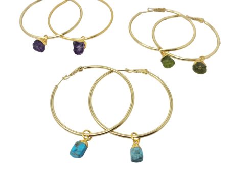 18ct Gold Vermeil Plated Birthstone Large Hoop Earrings Sale