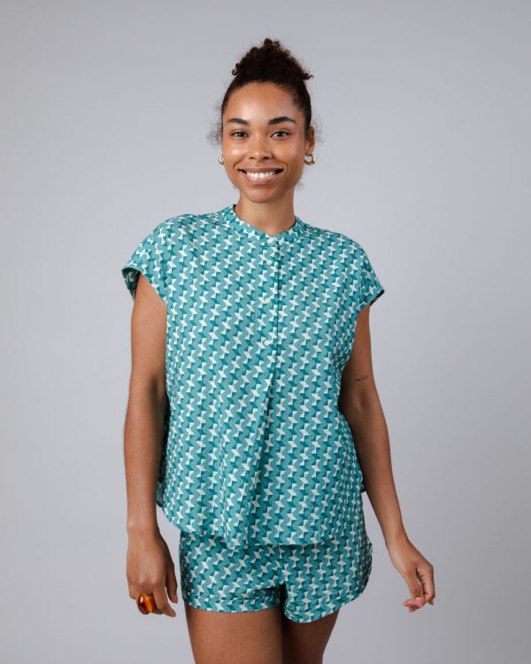 Tiles Mao Blouse Blue Hot on Sale