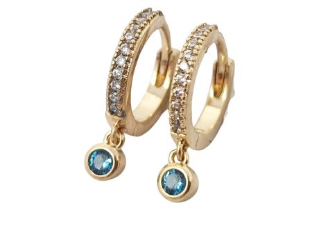 18ct Gold Plated Ocean Blue Cubic Zirconia Huggies Sale