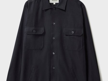 Regenerative Cotton Flannel Black Piccadilly Overshirt For Sale