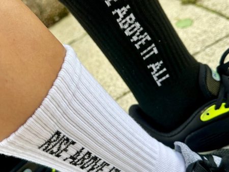 “Rise Above It All” Logo Socks - White on Sale