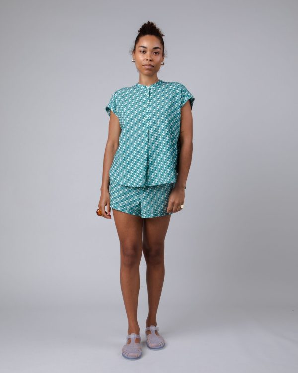 Tiles Mao Blouse Blue Hot on Sale