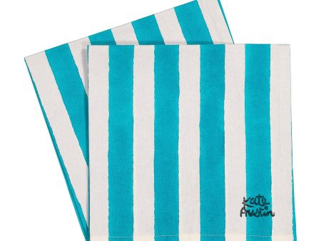 Cloth Napkin in Cyan White Cabana Stripe - Set of 8 Sale