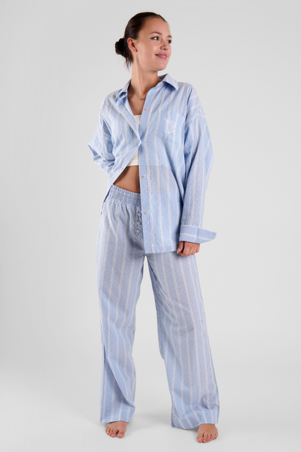 Chicory beach stripe ethical-cotton pyjama trousers - Mountain Blue Fashion