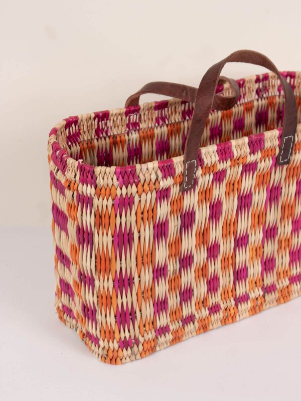 Chequered Reed Basket, Pink + Orange Discount