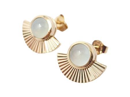 18ct Gold Plated Fan Stud Blue Agate Earrings Supply