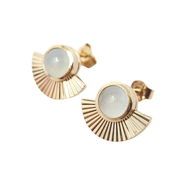 18ct Gold Plated Fan Stud Blue Agate Earrings Supply