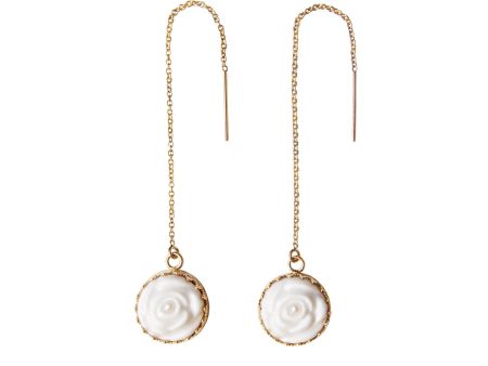 Porcelain Rose With Pearl Gold-Filled Chain Earrings Supply