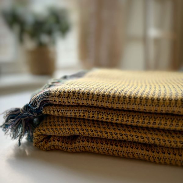 Lale - Hand Loomed Cotton Blanket - Mustard Discount