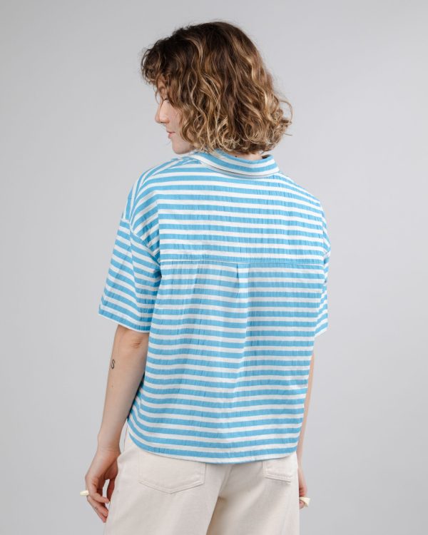 Stripes Cropped Blouse Blue Hot on Sale