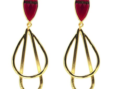 18ct Gold Plated Garnet Red Dangle Earrings Sale