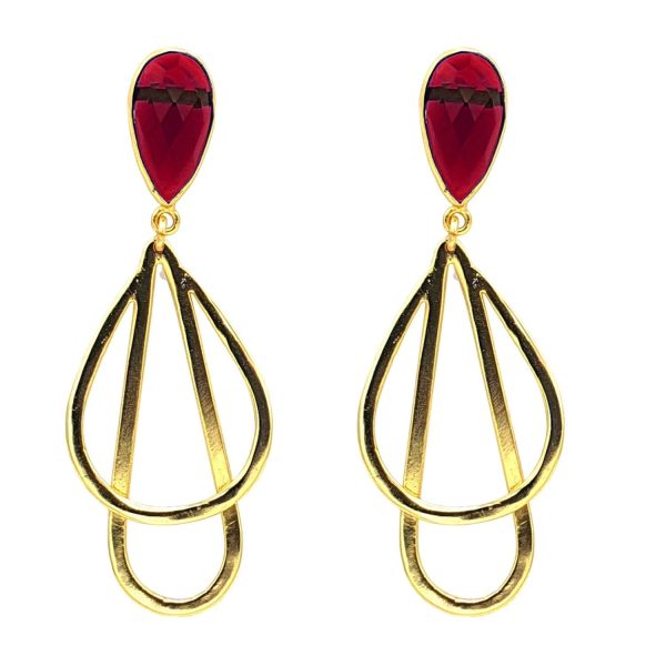 18ct Gold Plated Garnet Red Dangle Earrings Sale