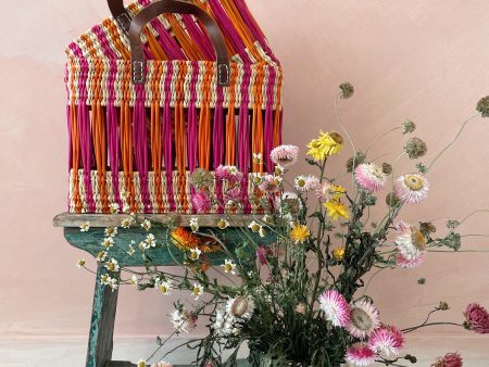 Decorative Reed Basket, Pink and Orange Stripe Online now