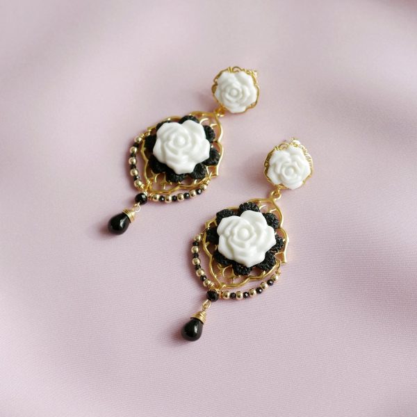 Classic Baroque Porcelain Rose Statement Earrings For Discount