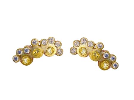 Blisstonique Yellow and White Sapphire Stud Earrings For Sale