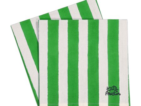 Cloth Napkin in Green White Cabana Stripe - Set of 8 Hot on Sale